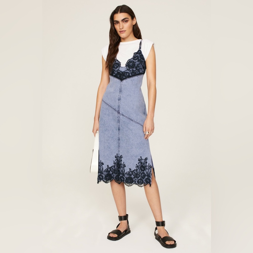 NWT 3.1 Phillip Lim Overdyed Denim Slip DressLace Trim Denim Dress